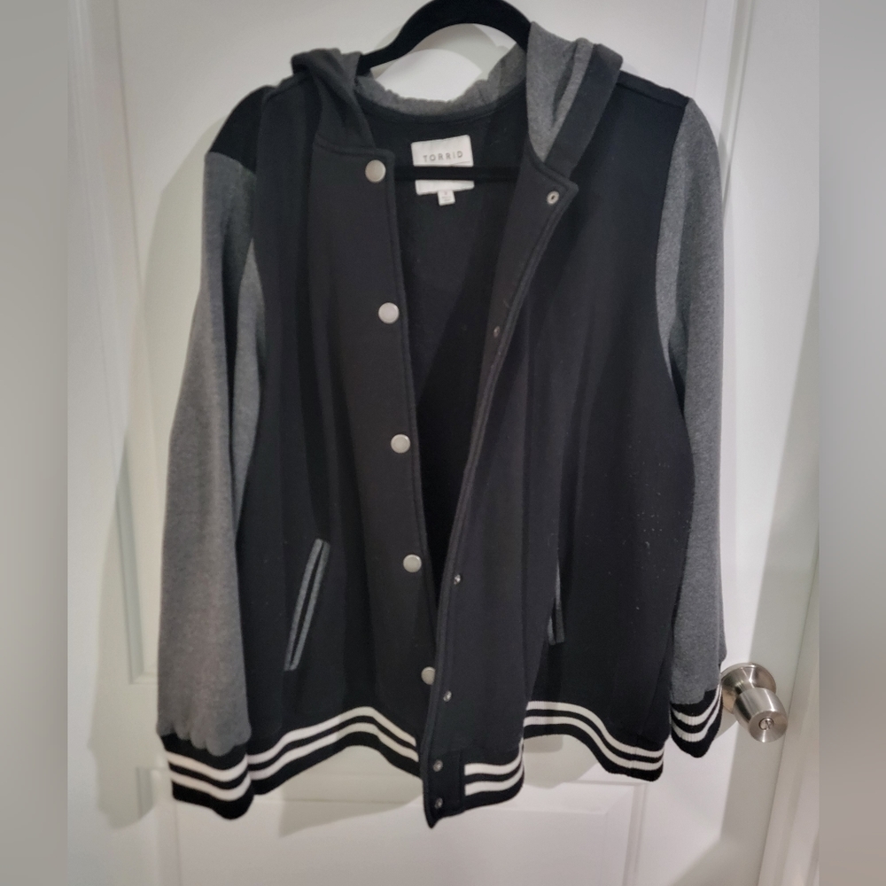 Torrid Black and White Button Up Bomber Jacket